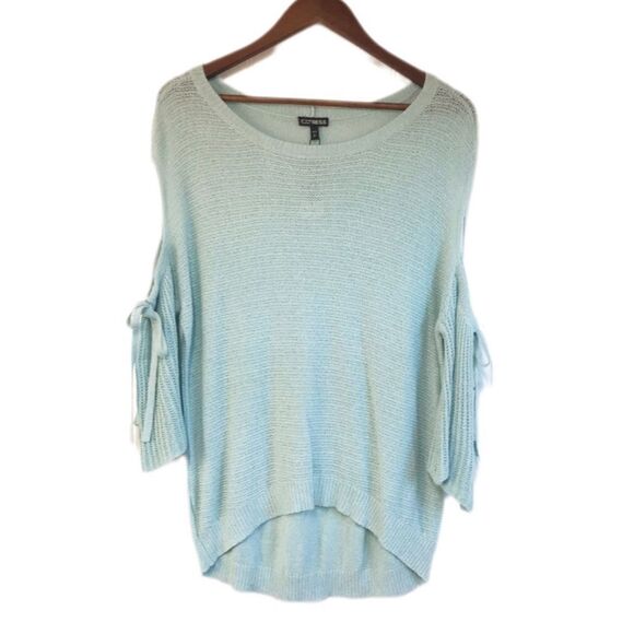 EXPRESS Light Blue Green Cutout‎ Sleeve Sweater Pastel Spring Size Small New - Picture 2 of 13